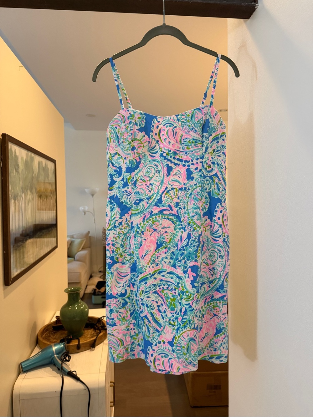 Lilly Pulitzer Blue Paisley Summer Dress with Pink & Green Accents